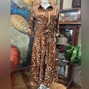 Brown Abstract Print Shirt Dress